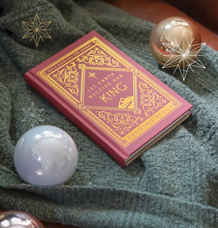 Photograph of Let Earth Receive Her King on a blanket with Christmas decorations