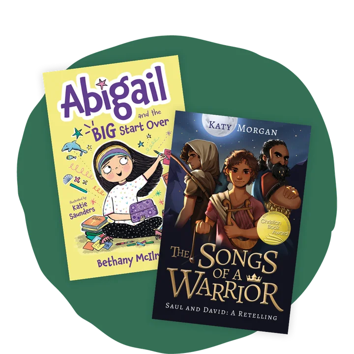 Graphic featuring chapter book covers for Abigail and the Big Start Over and The Songs of a Warrior
