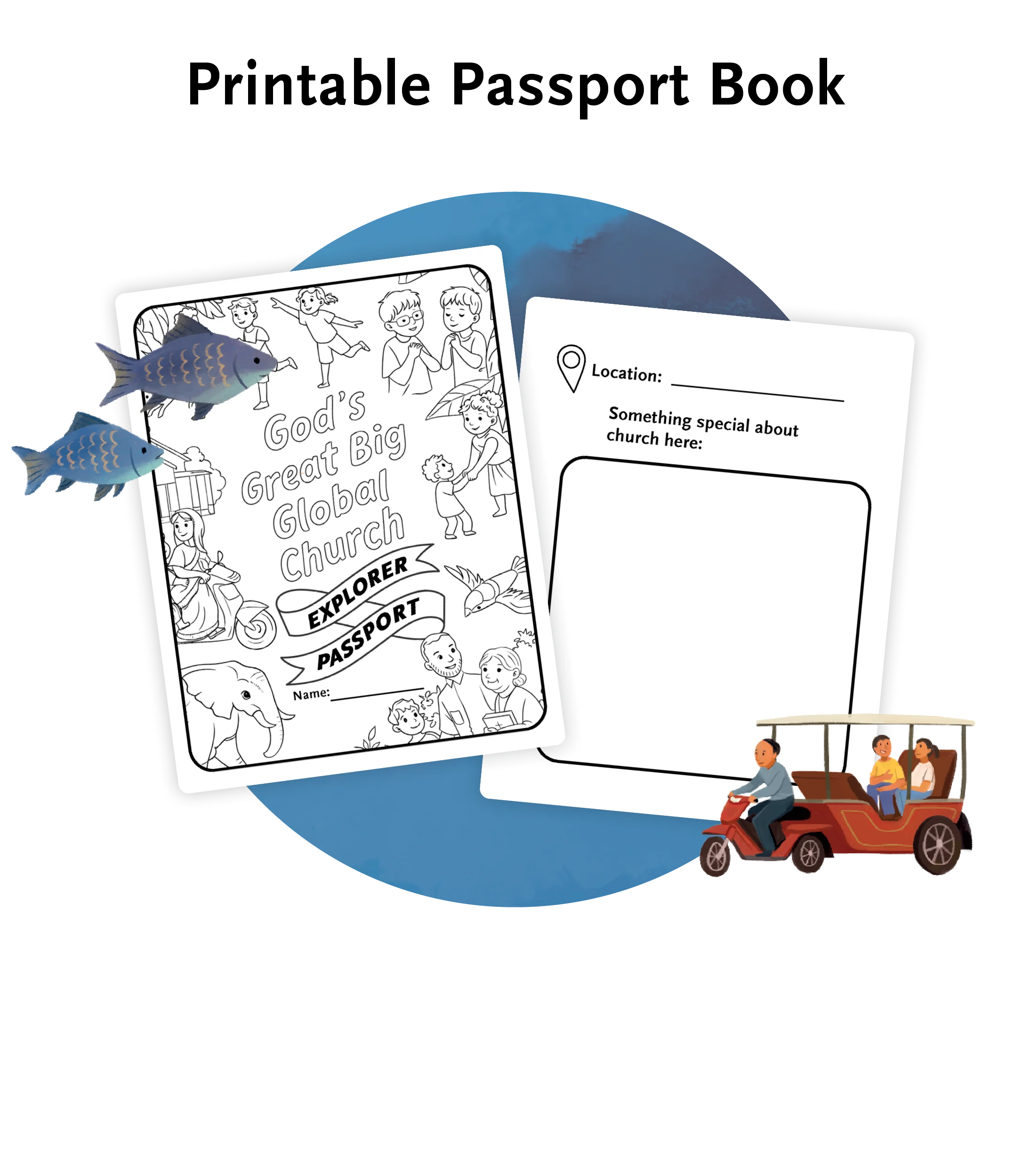 Graphic featuring an image of a Printable Passport Book