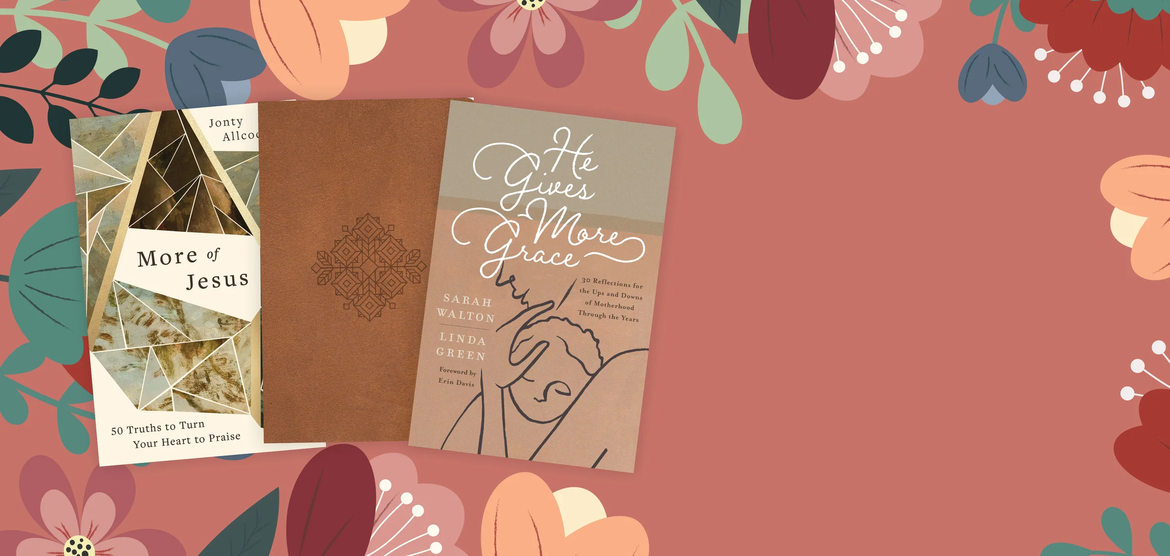 Graphic featuring some florals with books for spring